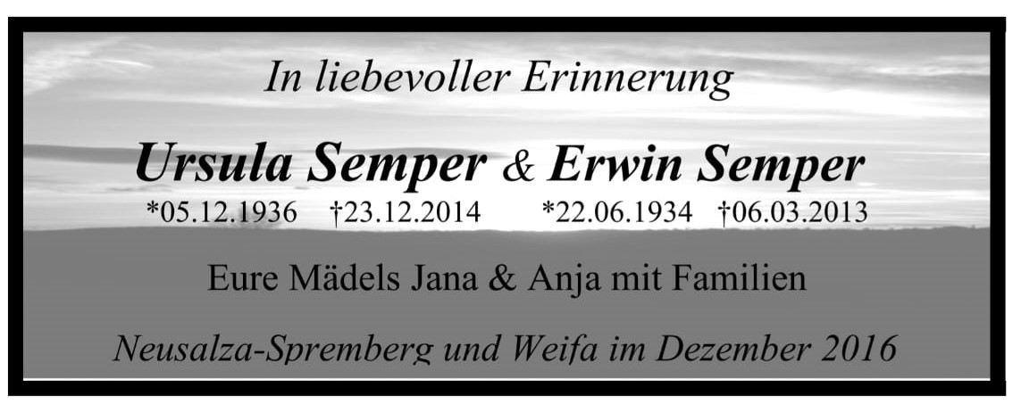 Zeitungsauszug | In liebevoller Erinnerung Ursula und Erwin Semper Zeitungsauszug | In liebevoller Erinnerung Ursula und Erwin Semper