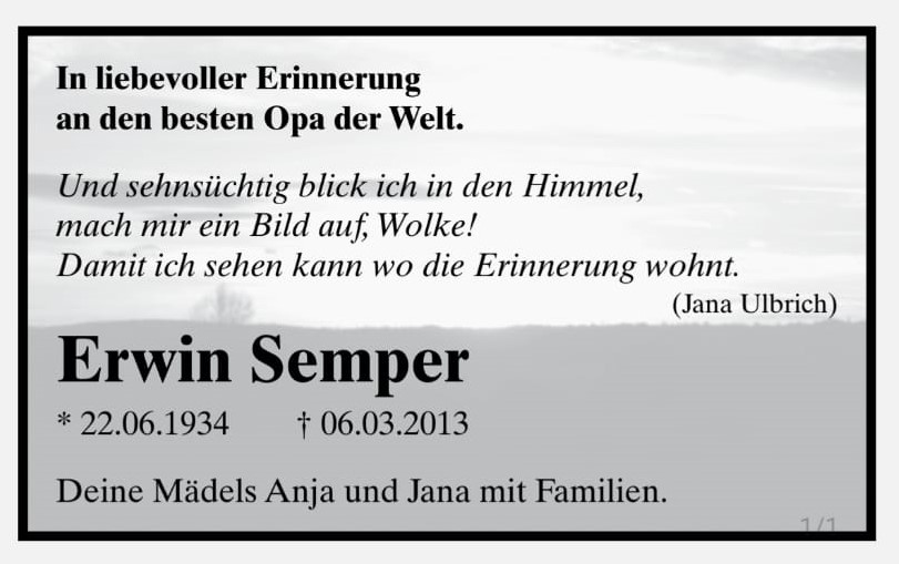 Auszug aus einem Zeitungsausschnitt | In liebevoller Erinnerung an den besten Opa der Welt Auszug aus einem Zeitungsausschnitt | In liebevoller Erinnerung an den besten Opa der Welt