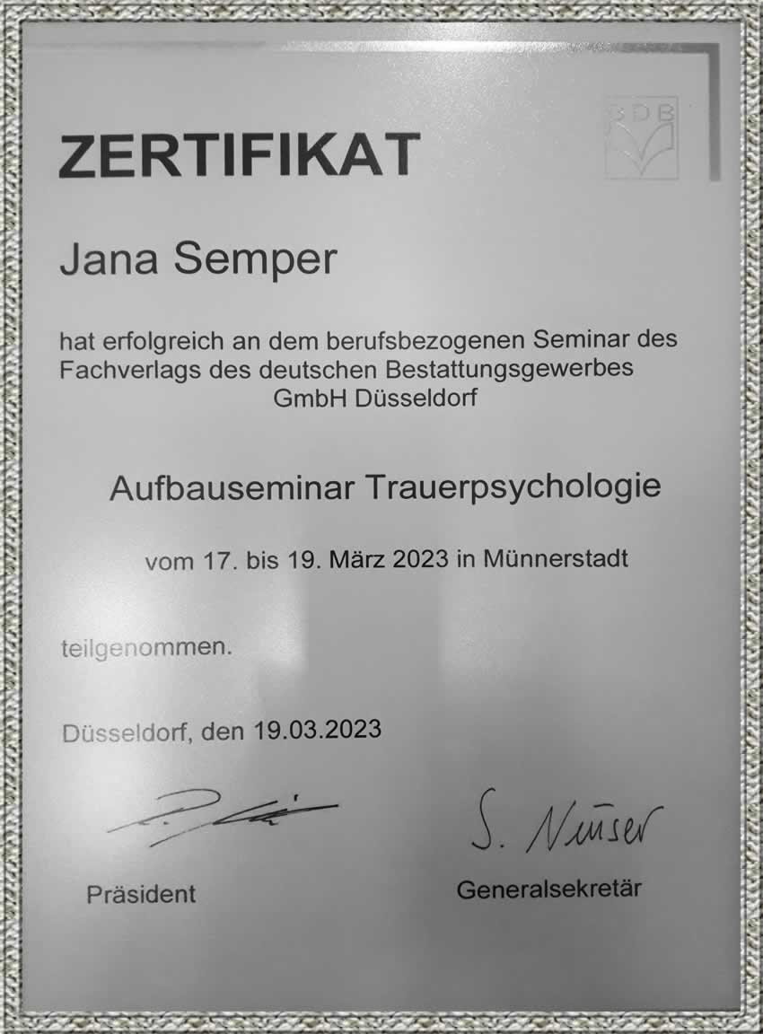 Zertifikat Aufbauseminar Trauerphysiologie